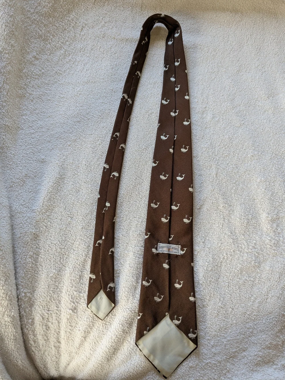 Vintage Roderick St. John's Men's Neck Tie Brown Whale EUC